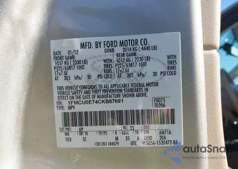 2012 Ford Escape Limited from USA, damaged, VIN 1FMCU0E74CKB87691